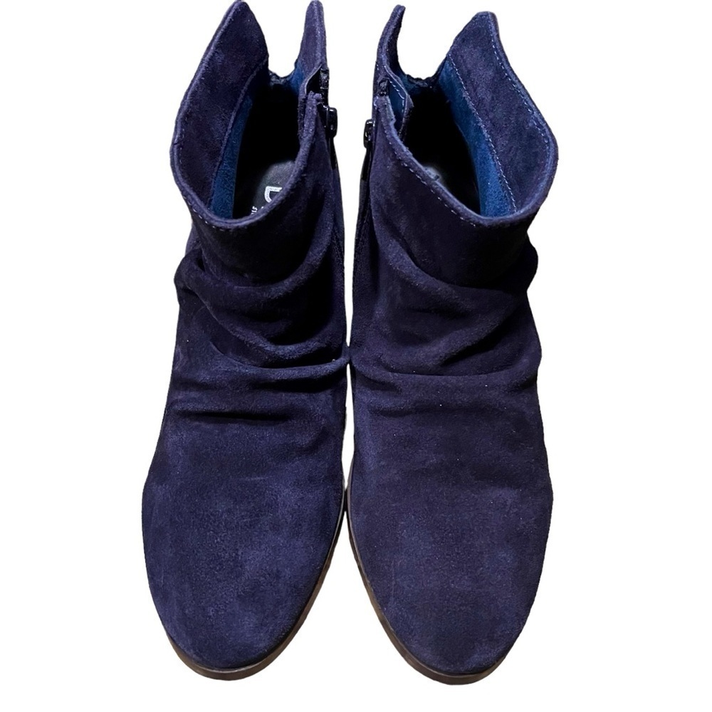 Diba Ankle Boots Navy Blue Leather Suede Round Toe Zip Block Heel Size 10M - Picture 2 of 9